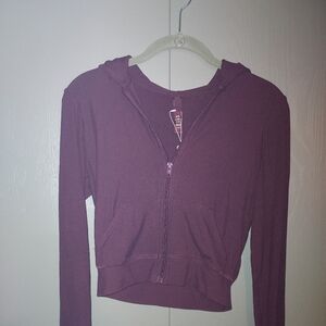 SKIMS Maroon Zip-Up Crop Hoodie